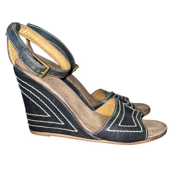 Billy Reid Womens Wedge Sandals 8.5 Black Leather Made In Italy - Picture 1 of 7